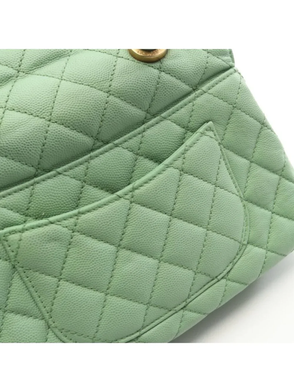 Chanel Handbag Coco Handle Flap Quilted 2-Way Mint Green Caviar Leather Chain